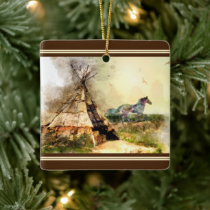 Personalized Tipi and Pony Tepee Horse Christmas Ceramic Ornament