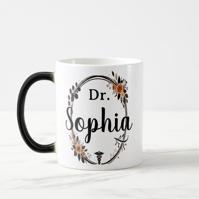 personalized Title & Name Floral Gift for friends Magic Mug (Left)