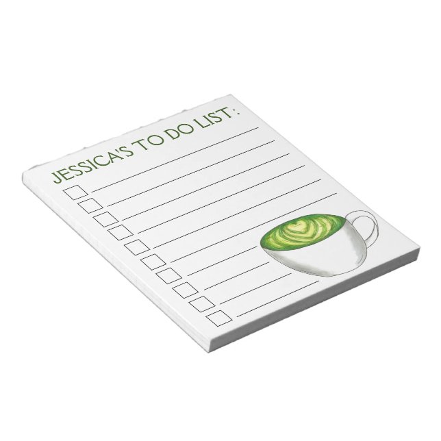 Personalized To Do List Matcha Green Tea Latte Notepad (Angled)