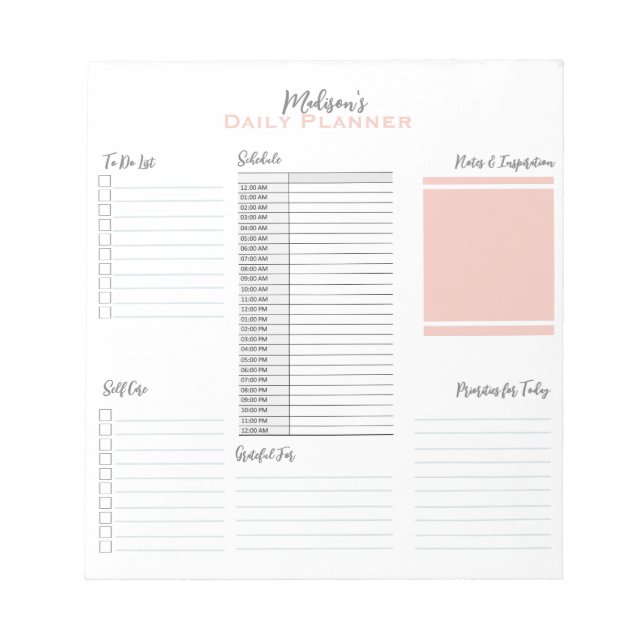 Personalized To Do List Schedule Daily Planner  Notepad (Front)