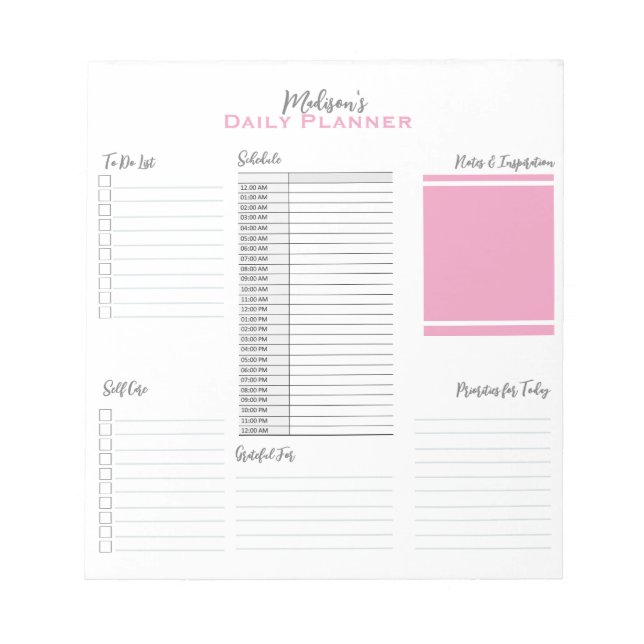 Personalized To Do List Schedule Daily Planner  Notepad (Front)