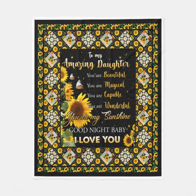 Personalized To My Amazing Daughter Sunflower Fleece Blanket (Front)