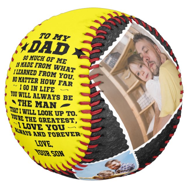 Personalized To My Dad Custom 4 Photo Collage Softball (Angled)