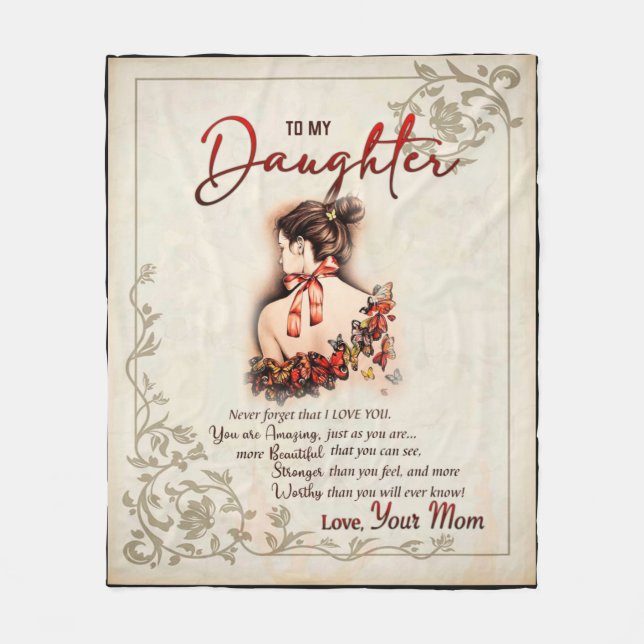 Personalized To My Daughter From Mom Butterfly Bla Fleece Blanket (Front)