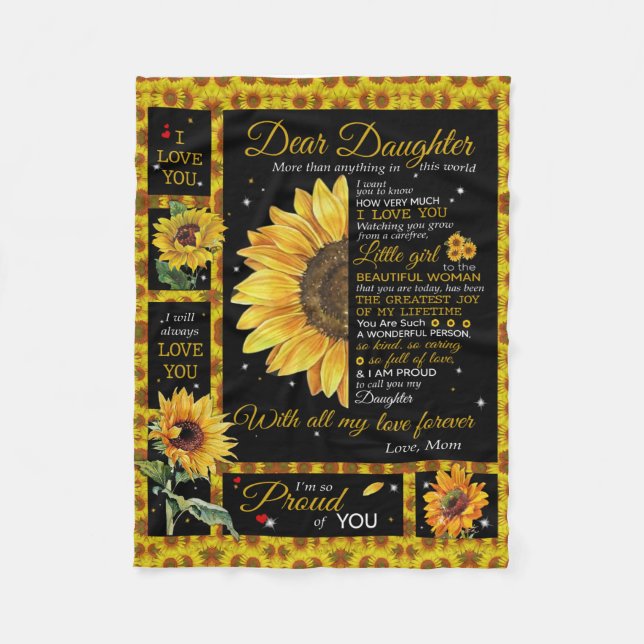 Personalized To My Daughter Love From Mom Sunflowe Fleece Blanket (Front)