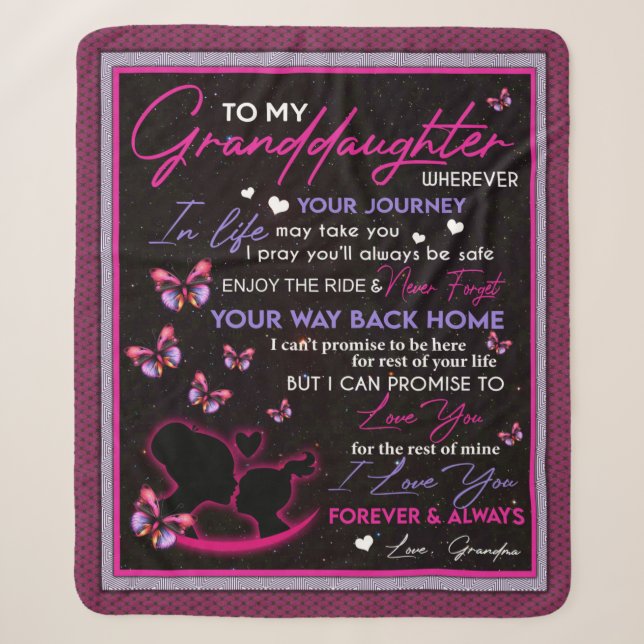 Personalized To My Granddaughter Butterfly Fleece Sherpa Blanket (Front)
