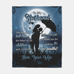 Personalized To My Husband Couple Under Moon Fleece Blanket