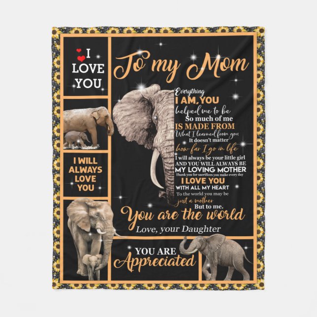 Personalized To My Mom Love From Daughter Elephant Fleece Blanket (Front)