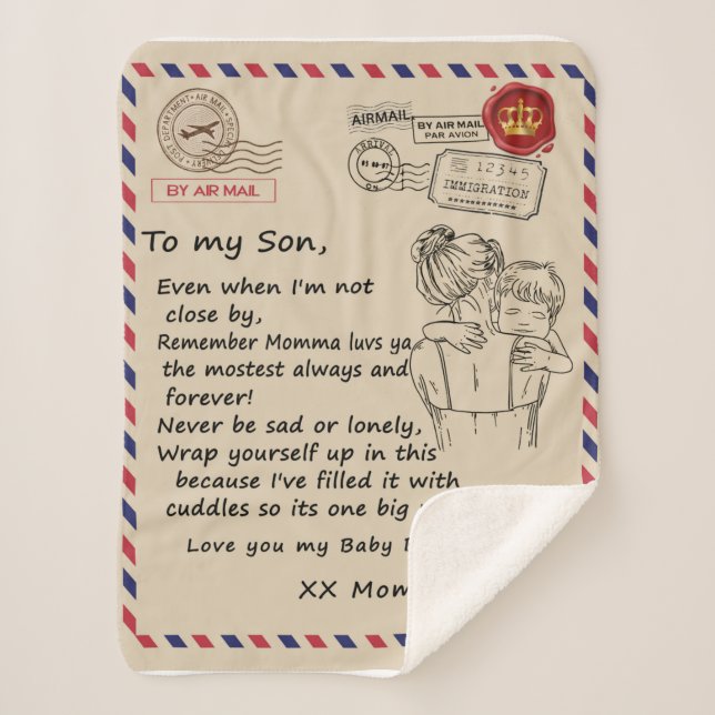 Personalized To My Son, Letter From Mom Blanket, Sherpa Blanket (Front)