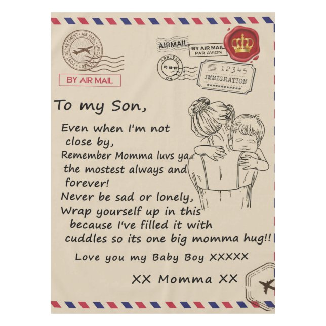 Personalized To My Son, Letter From Mom Blanket Tablecloth (Front)