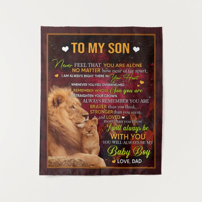 Personalized To My Son Lion, Love Letter From Dad Tapestry (Front)