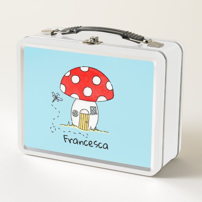 Personalized Toadstool & Dragonfly Metal Lunch Box (Front)