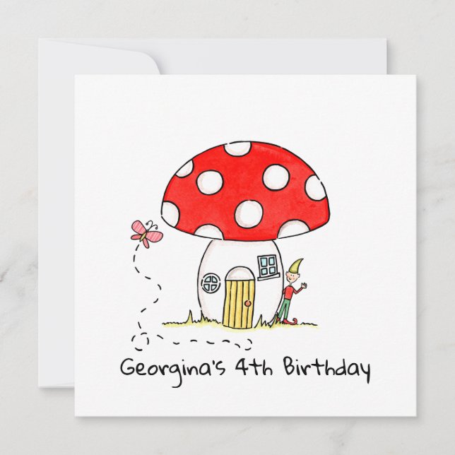 Personalized Toadstool, Elf & Butterfly Invitation (Front)