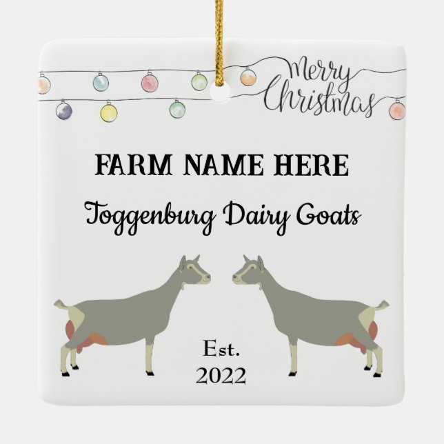 Personalized Toggenburg Dairy Goat White Christmas Ceramic Ornament (Back)