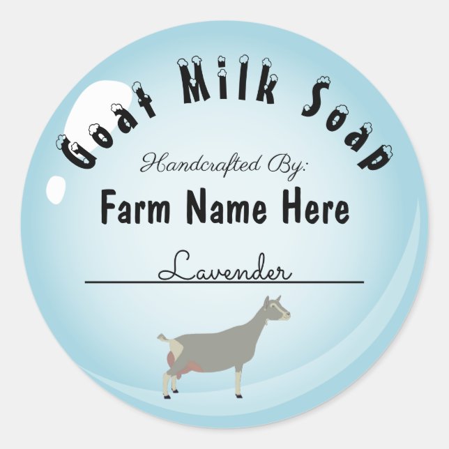 Personalized Toggenburg Goat Milk Soap Blue Bubble Classic Round Sticker (Front)