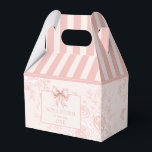 Personalized Toile Blush Pink Coquette Birthday Favor Box<br><div class="desc">Introducing our "Personalized Toile Blush Pink Coquette Birthday Favour Boxes, " designed to add an exquisite touch to your special celebrations. These favour boxes feature a beautiful blush pink background with minimalist watercolor ribbons, perfectly blending modern elegance with a hint of grandma chic. Ideal for a blush pink girly birthday,...</div>