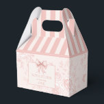 Personalized Toile Blush Pink Coquette Birthday Favor Box<br><div class="desc">Introducing our "Personalized Toile Blush Pink Coquette Birthday Favour Boxes, " designed to add an exquisite touch to your special celebrations. These favour boxes feature a beautiful blush pink background with minimalist watercolor ribbons, perfectly blending modern elegance with a hint of grandma chic. Ideal for a blush pink girly birthday,...</div>
