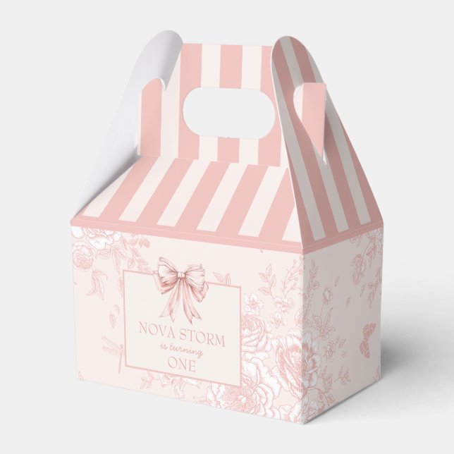 Personalized Toile Blush Pink Coquette Birthday Favor Box (Front Side)