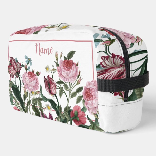 Personalized Toiletry Bag - Pink Flower Mix (Left Corner)
