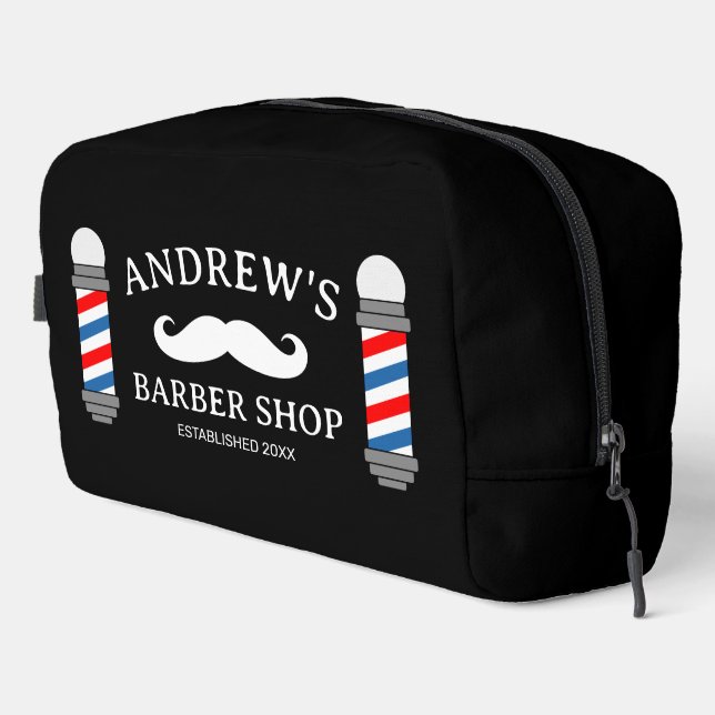 Personalized toiletry bag with barber shop logo (Right Corner)