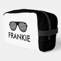 Personalized toiletry bag with sunglasses logo