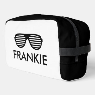 Personalized toiletry bag with sunglasses logo