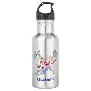 Personalized Tomahawk Feathers and Flowers 532 Ml Water Bottle