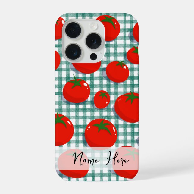 Personalized Tomato on Green Gingham Phone Case –  (Back)