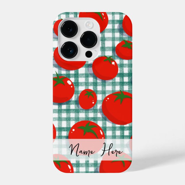 Personalized Tomato on Green Gingham Phone Case –  (Back)