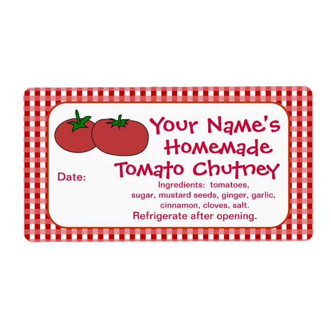 Personalized Tomatoes Sauce Jam Canning Jar Labels (Front)