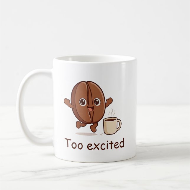 Personalized Too Excited Cute Coffee Bean Characte Mug (Left)
