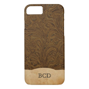 Personalized Tooled Leather Look Rustic Country Case-Mate iPhone Case