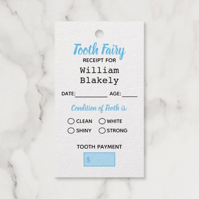 Personalized Tooth Fairy Certificate Receipt Tag (Back)