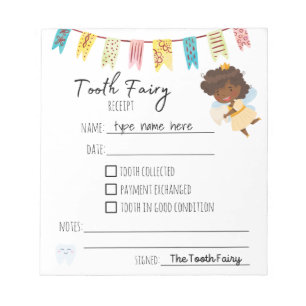 Personalized Tooth Fairy Receipts Gender Neutral Notepad