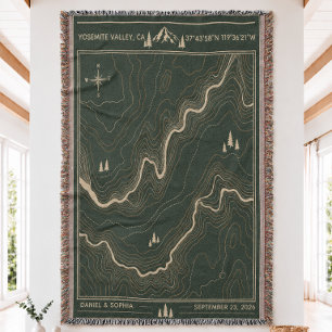 Personalized Topographic Map Woven Throw Blanket