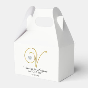 Personalized Topography Gold Monogram Letter ''V" Favor Box