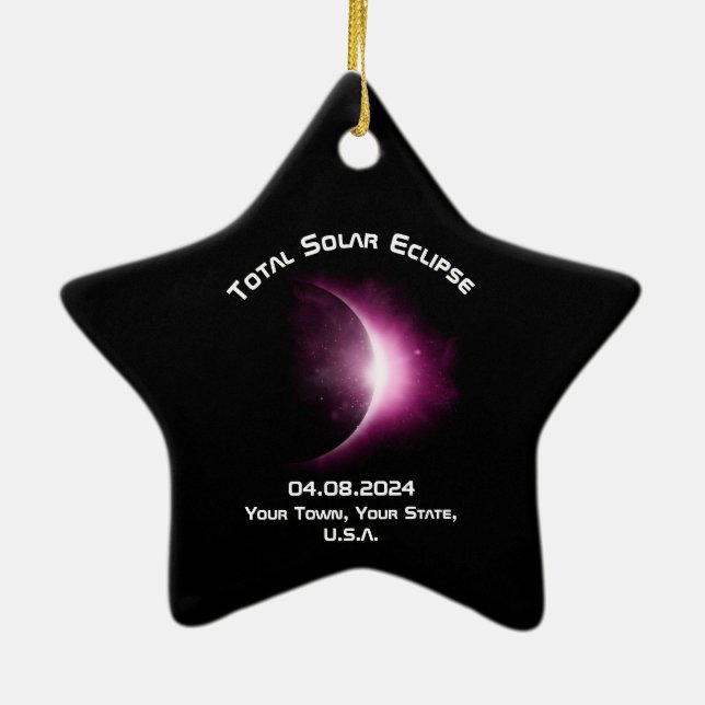 Personalized TOTAL SOLAR ECLIPSE 2024 Ceramic Star Ornament (Back)