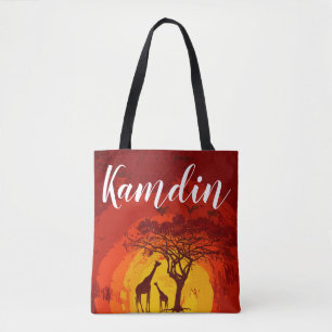 Personalized Tote Bag African Safari Giraffe Sun