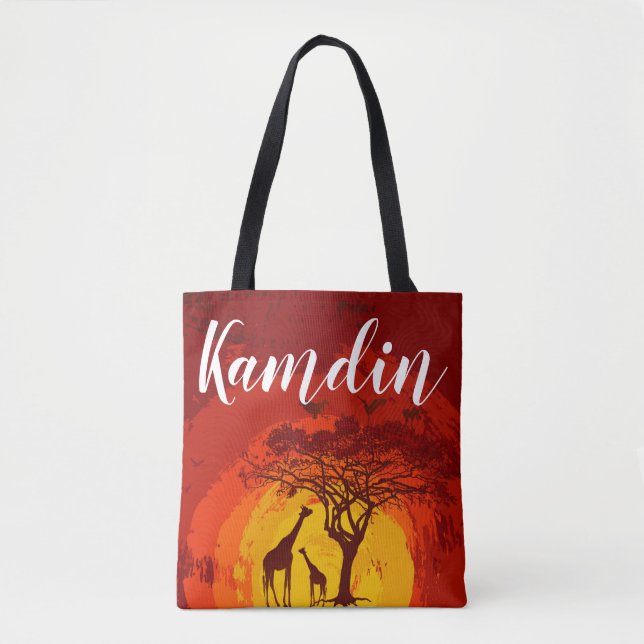 Personalized Tote Bag African Safari Giraffe Sun (Front)