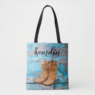 Personalized Tote Bag Blue Wood Barn Door Boots Co