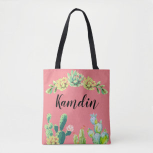 Personalized Tote Bag Bohemian Cactus Succulents D