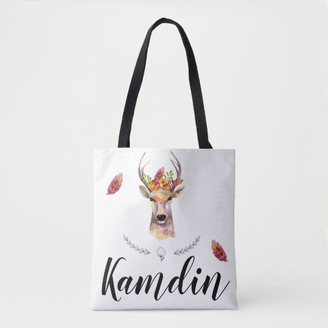 Personalized Tote Bag boho deer Buck Head Browning (Front)