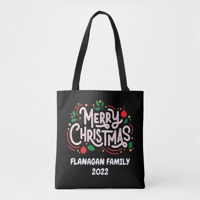 Personalized Tote Bag,Christmas, Family Name, Year Bag (Front)