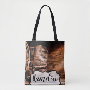 Personalized Tote Bag Cowboy Boots Barn Wood Rusti