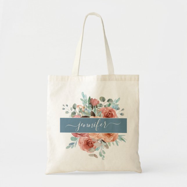Personalized Tote Bag, Floral Tote Bag. Bridesmaid (Front)