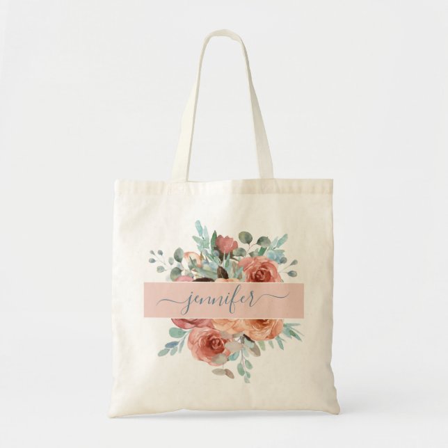 Personalized Tote Bag, Floral Tote Bag. Bridesmaid Bag (Front)