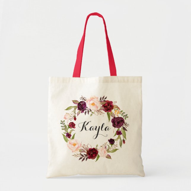 Personalized Tote Bag. Floral Tote Bag. Bridesmaid Bag (Front)