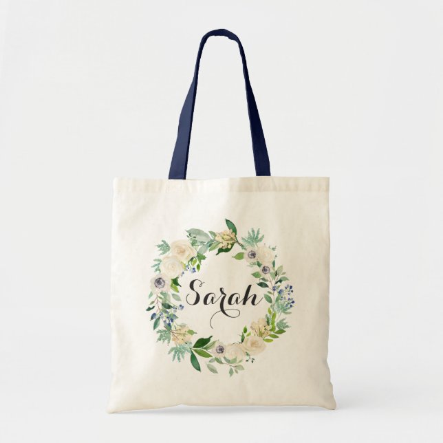 Personalized Tote Bag. Floral Tote Bag. Bridesmaid Bag (Front)