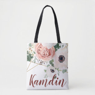 Personalized Tote Bag Geometric Garden Rose Anemon