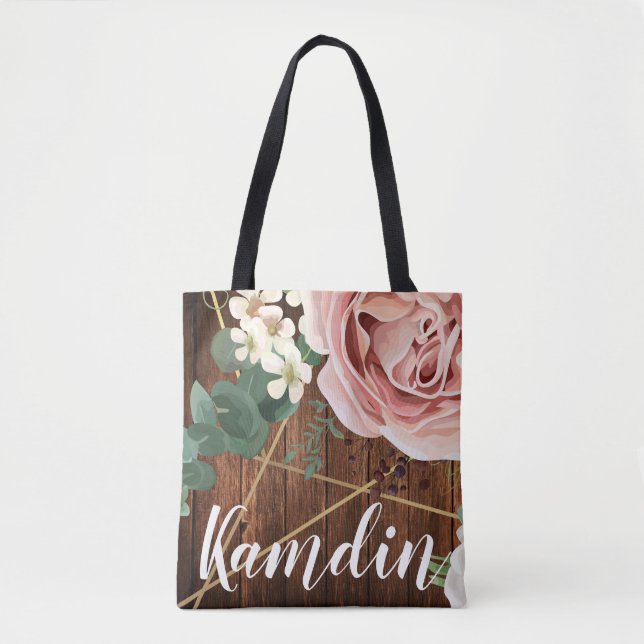 Personalized Tote Bag Geometric Garden Rose Barn (Front)